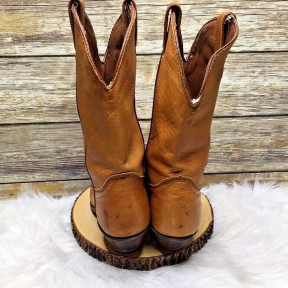 Vintage Tan Brown Leather Mid Calf Cowboy Boots - Picture 5 of 8